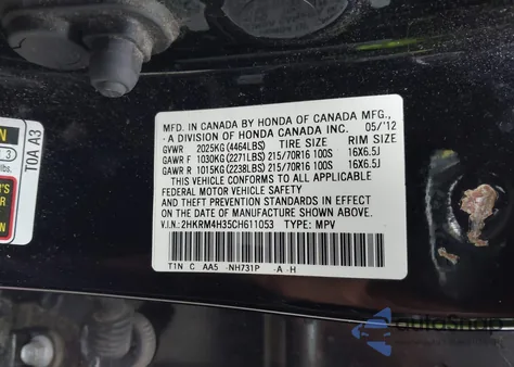 2012 Honda Cr-V Lx z USA, uszkodzony, nr VIN 2HKRM4H35CH611053